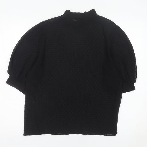 Zara Women Black M Tunic Blouse Mock Neck Puff Sleeve
