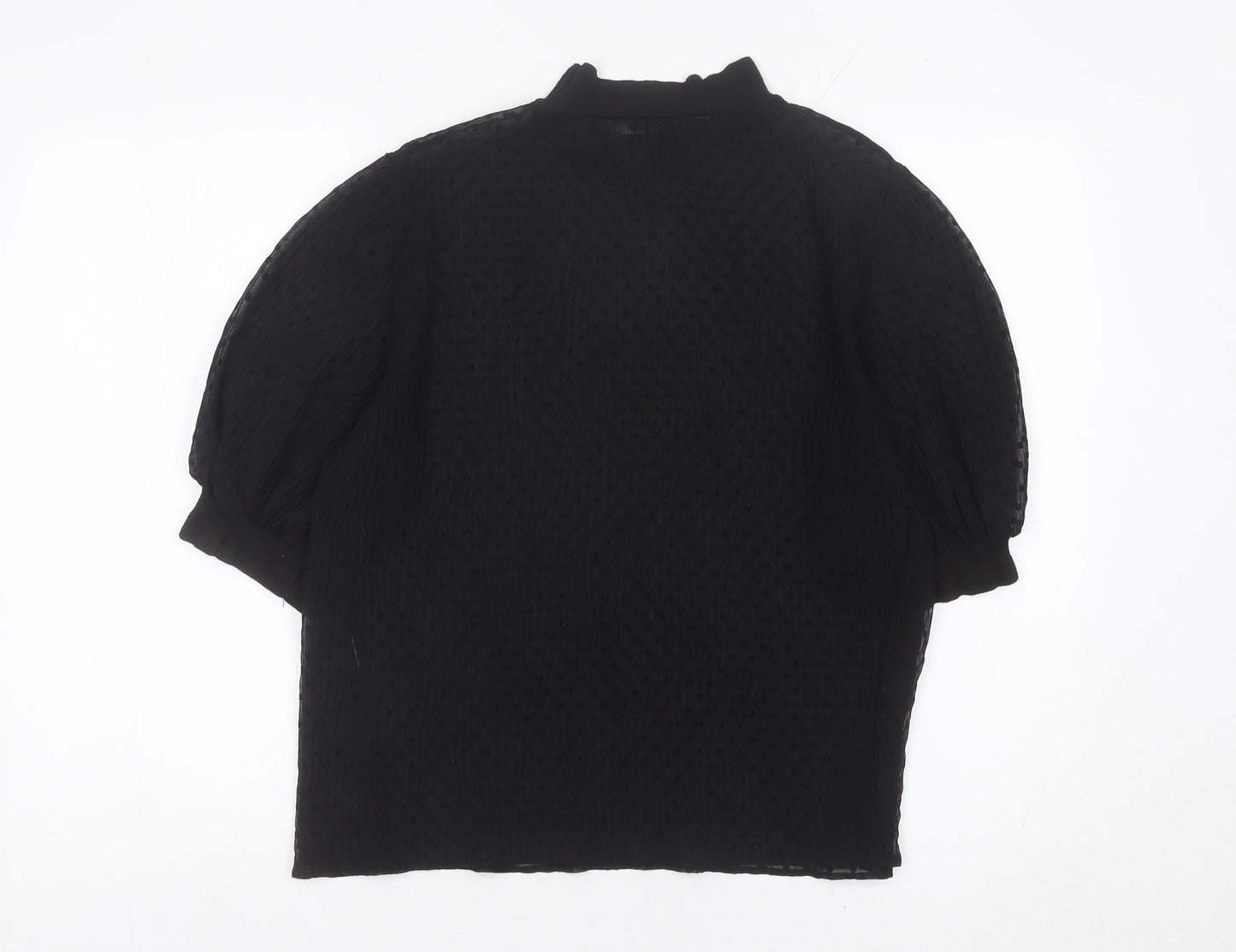 Zara Women Black M Tunic Blouse Mock Neck Puff Sleeve
