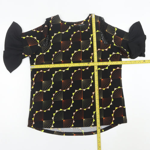 Next Womens Black Geometric Blouse UK 12 Flared Sleeve Tunic Top
