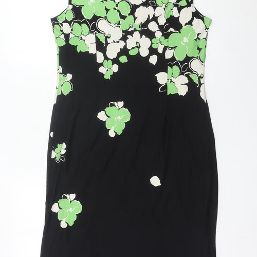 Precis Women’s Black Green Floral Sheath Knee Length Dress Size 14