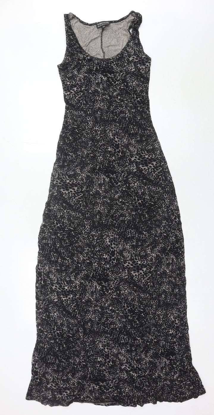 Warehouse Women’s Black Animal Print Maxi Dress UK 6 Sleeveless
