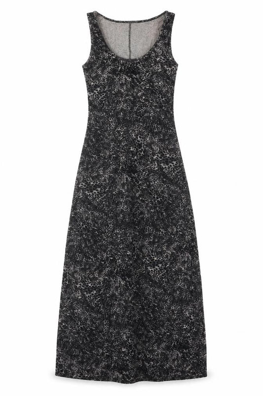 Front view of Warehouse Women’s Black Animal Print Maxi Dress UK 6 Sleeveless