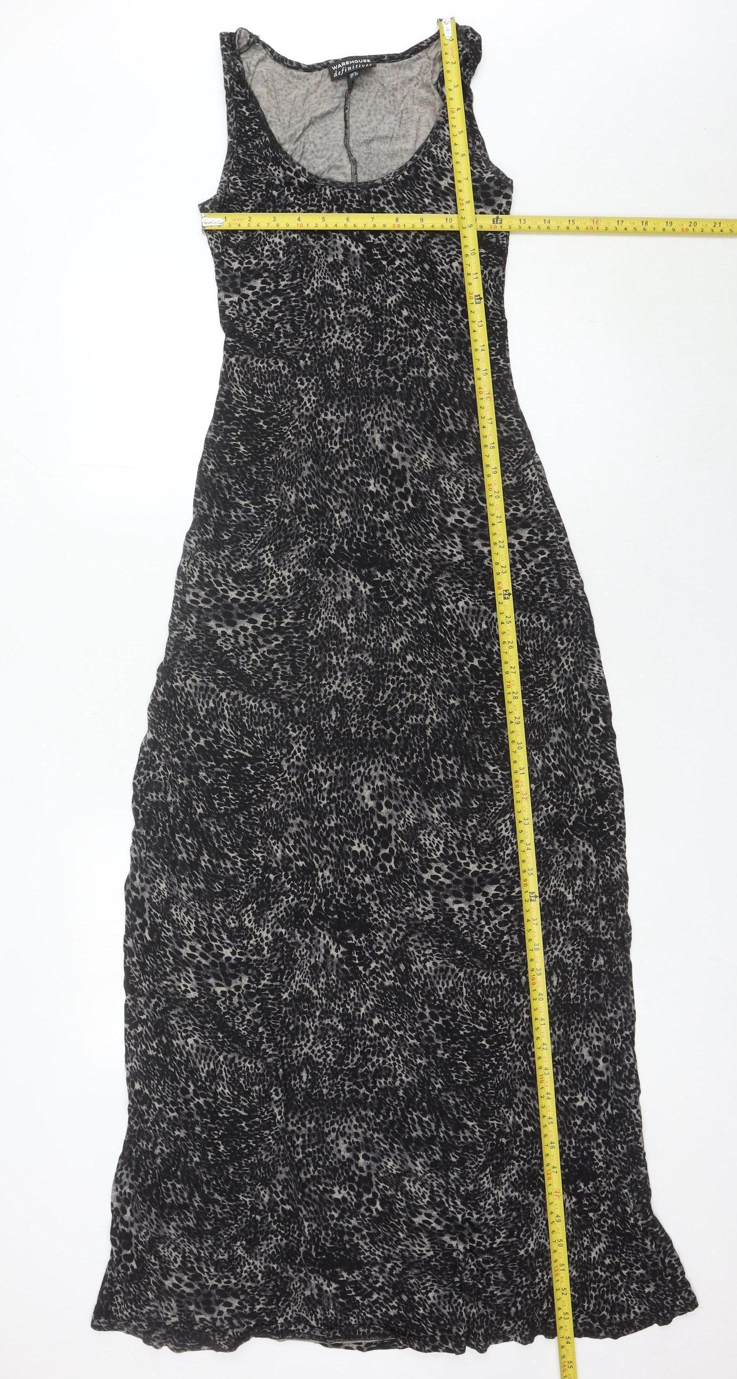 Warehouse Women’s Black Animal Print Maxi Dress UK 6 Sleeveless