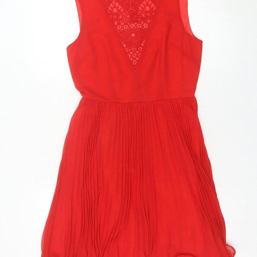 ASOS Women’s Red Fit & Flare Sleeveless Lace Knee Dress UK 8