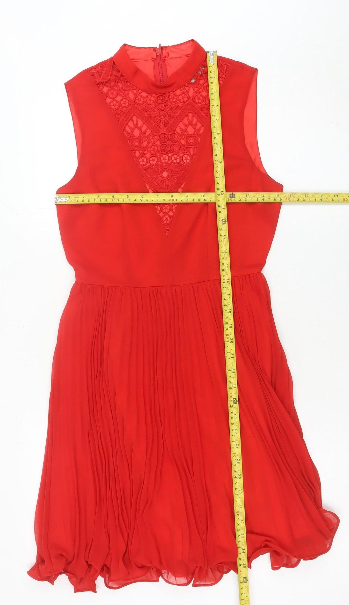 ASOS Women’s Red Fit & Flare Sleeveless Lace Knee Dress UK 8