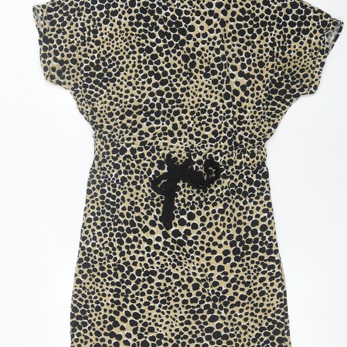 Warehouse Women’s Beige Animal Print Shift Dress UK 10 Short Sleeve