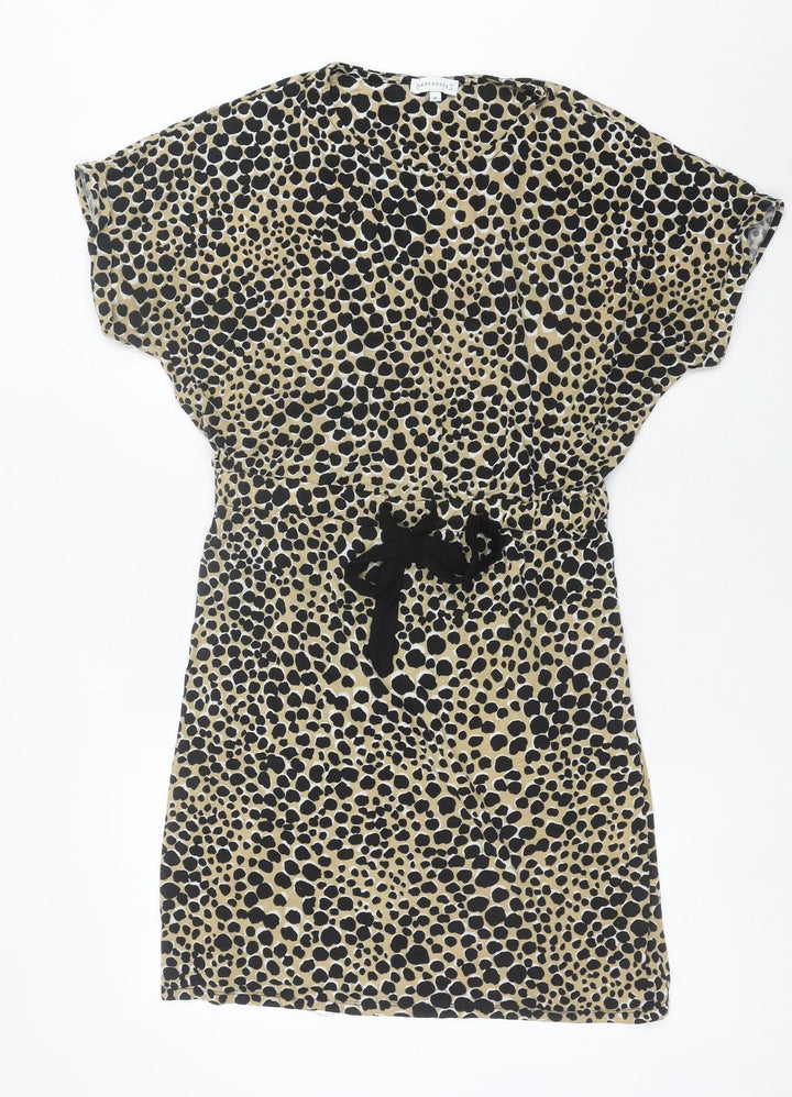 Warehouse Women’s Beige Animal Print Shift Dress UK 10 Short Sleeve