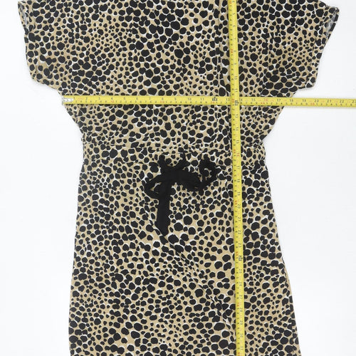 Warehouse Women’s Beige Animal Print Shift Dress UK 10 Short Sleeve