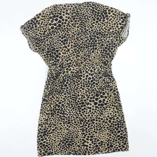 Warehouse Women’s Beige Animal Print Shift Dress UK 10 Short Sleeve