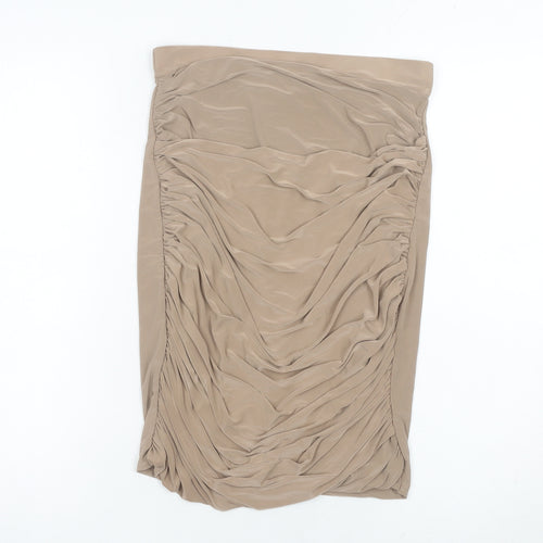 PrettyLittleThing Women’s Beige Ruched Pencil Skirt UK 14