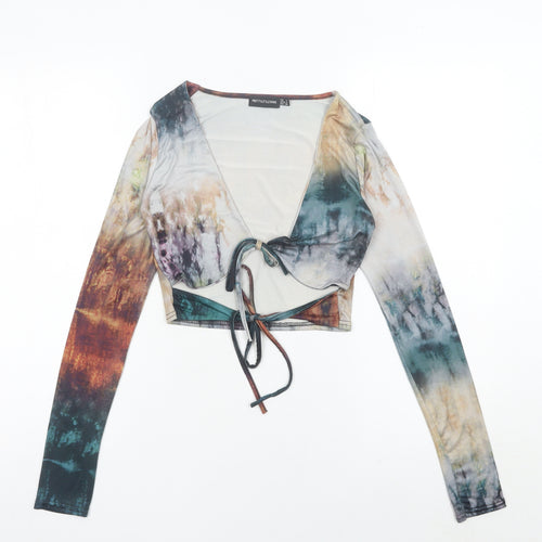 PrettyLittleThing Women’s Multicolour Mesh Cropped Blouse UK 8 Long Sleeve