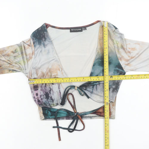 PrettyLittleThing Women’s Multicolour Mesh Cropped Blouse UK 8 Long Sleeve