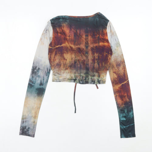 PrettyLittleThing Women’s Multicolour Mesh Cropped Blouse UK 8 Long Sleeve