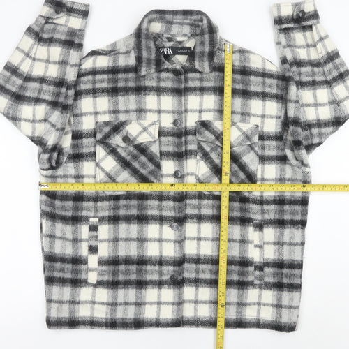 Zara Women Grey Plaid Wool Blend Shirt Jacket Size 12