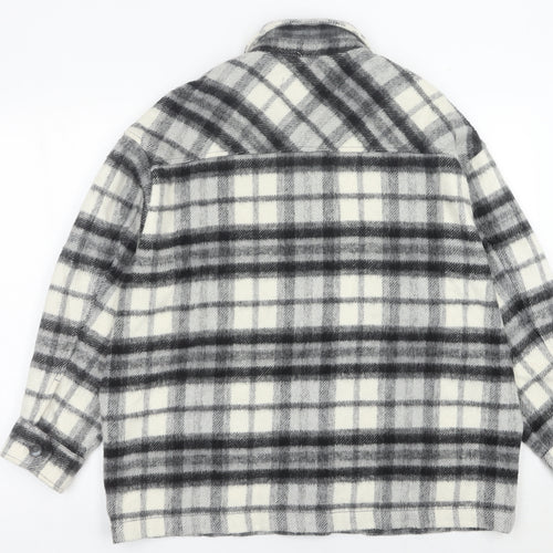 Zara Women Grey Plaid Wool Blend Shirt Jacket Size 12