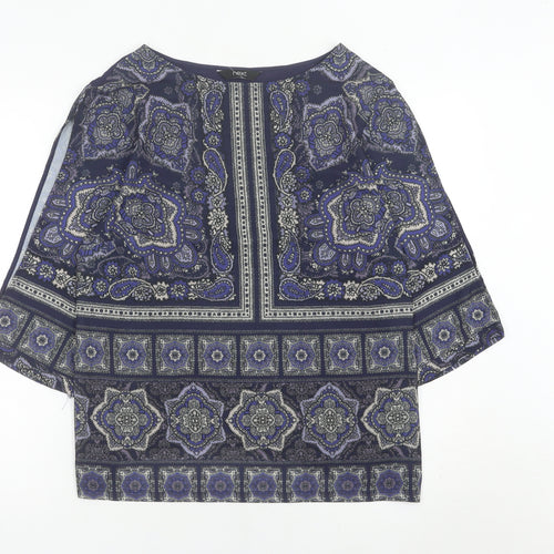 Next Womens Blue Paisley Tunic Blouse Size 12 3/4 Sleeve