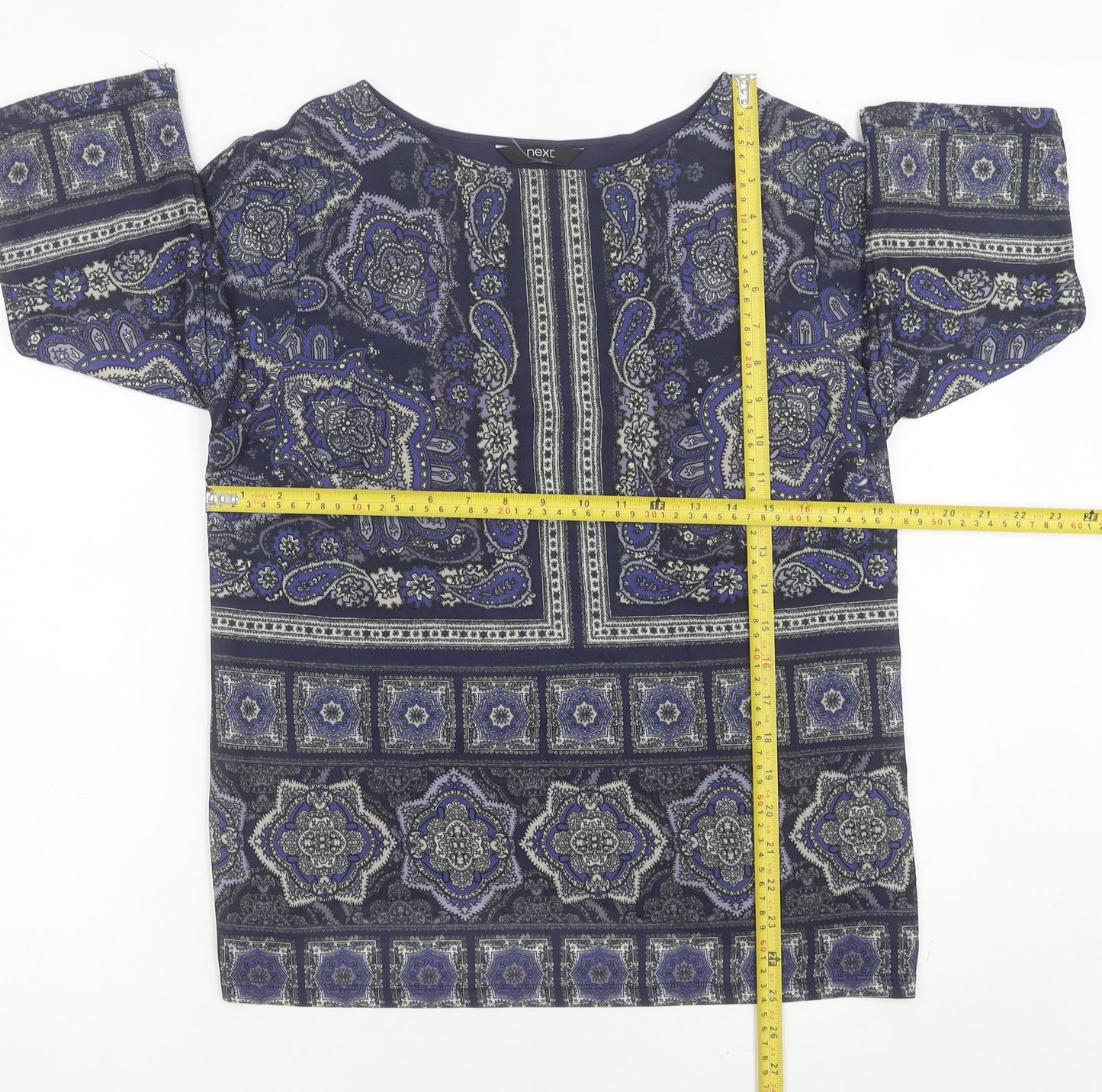 Next Womens Blue Paisley Tunic Blouse Size 12 3/4 Sleeve