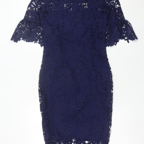 Paper Dolls Women’s Blue Off Shoulder Lace Sheath Dress UK 10