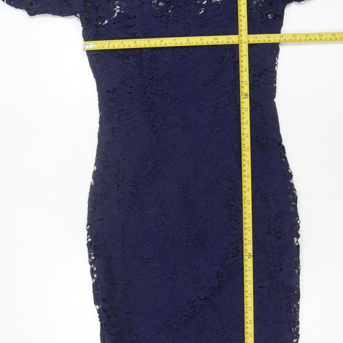 Paper Dolls Women’s Blue Off Shoulder Lace Sheath Dress UK 10
