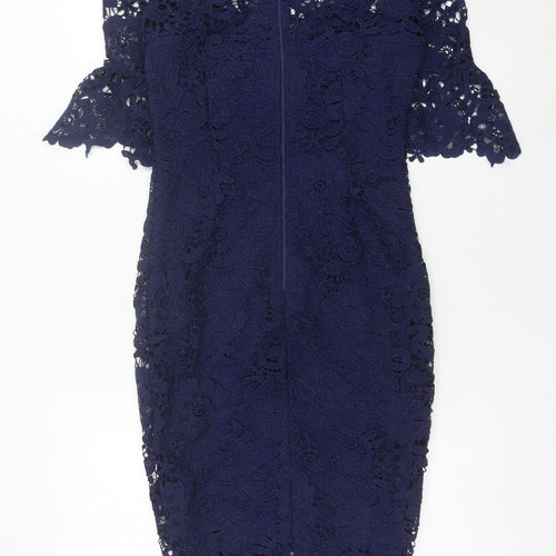 Paper Dolls Women’s Blue Off Shoulder Lace Sheath Dress UK 10