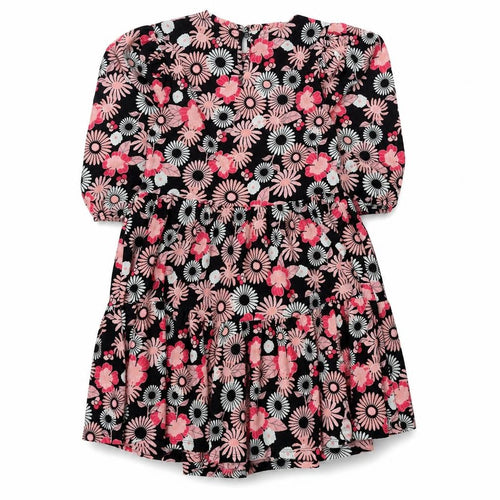 Next Girls Black Pink Floral Skater Dress 12 Years Puff Sleeve Knee Length