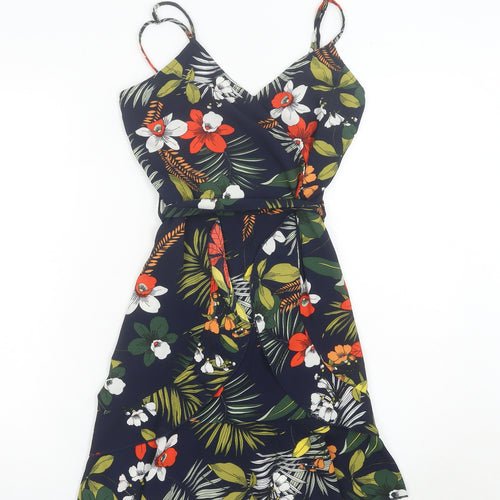 Quiz Womens Multicoloured Floral Wrap Dress Size 6 Sleeveless