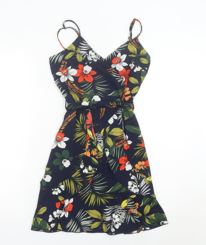 Quiz Womens Multicoloured Floral Wrap Dress Size 6 Sleeveless