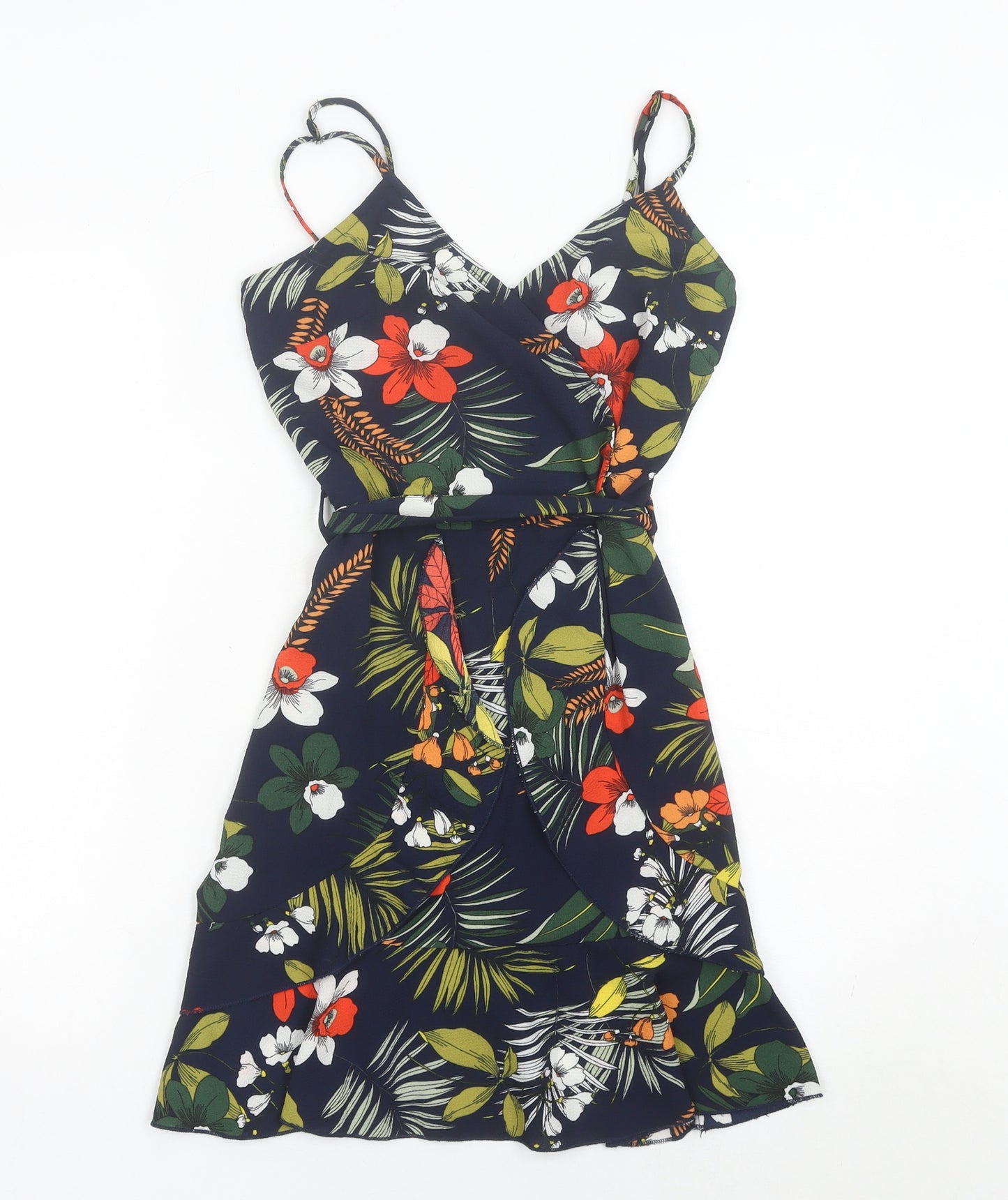 Quiz Womens Multicoloured Floral Wrap Dress Size 6 Sleeveless