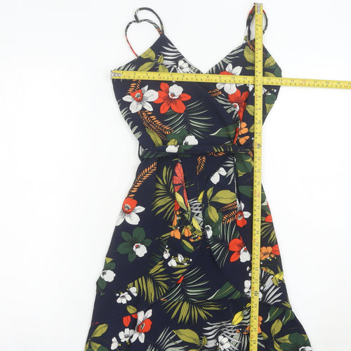 Quiz Womens Multicoloured Floral Wrap Dress Size 6 Sleeveless