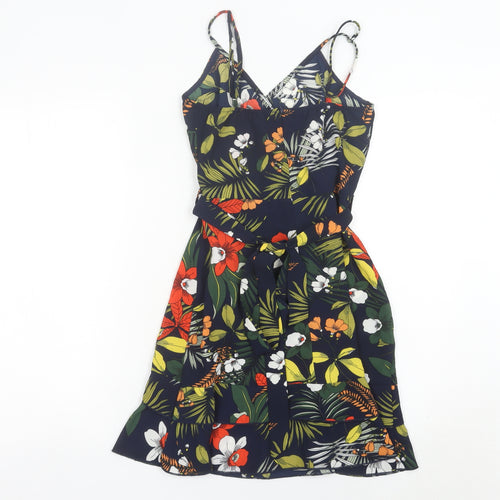 Quiz Womens Multicoloured Floral Wrap Dress Size 6 Sleeveless