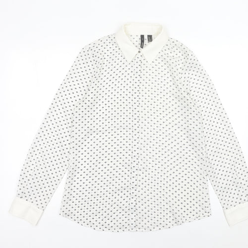 MNG Women’s White Geometric Button-Up Shirt Size 8 Long Sleeve