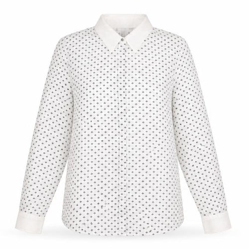 MNG Women’s White Geometric Button-Up Shirt Size 8 Long Sleeve