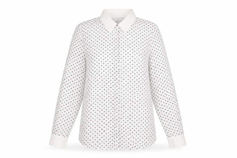 MNG Women’s White Geometric Button-Up Shirt Size 8 Long Sleeve