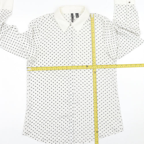 MNG Women’s White Geometric Button-Up Shirt Size 8 Long Sleeve