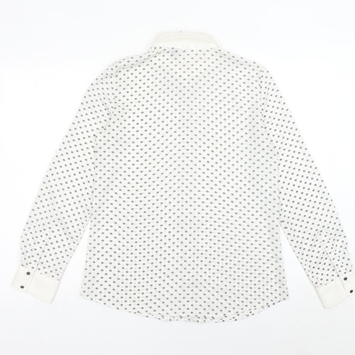 MNG Women’s White Geometric Button-Up Shirt Size 8 Long Sleeve