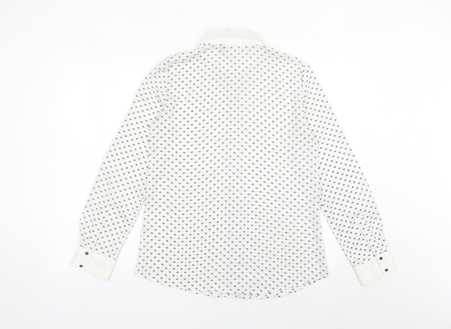 MNG Women’s White Geometric Button-Up Shirt Size 8 Long Sleeve
