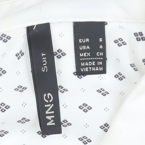 MNG Women’s White Geometric Button-Up Shirt Size 8 Long Sleeve