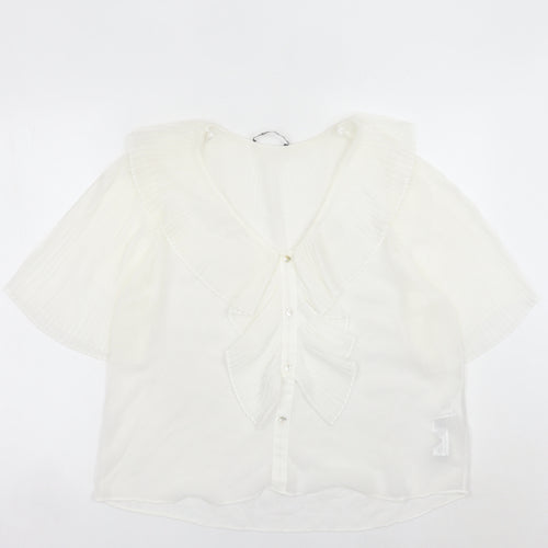Zara Womens White Ruffle Blouse Size M Short Sleeve Tunic Style