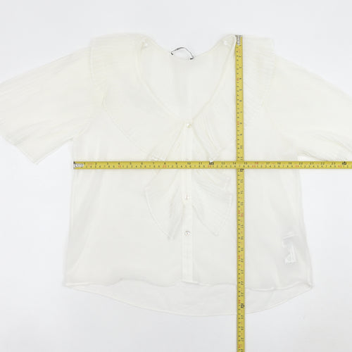 Zara Womens White Ruffle Blouse Size M Short Sleeve Tunic Style