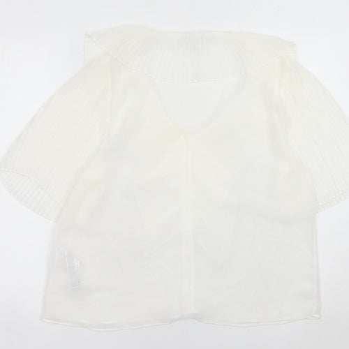 Zara Womens White Ruffle Blouse Size M Short Sleeve Tunic Style