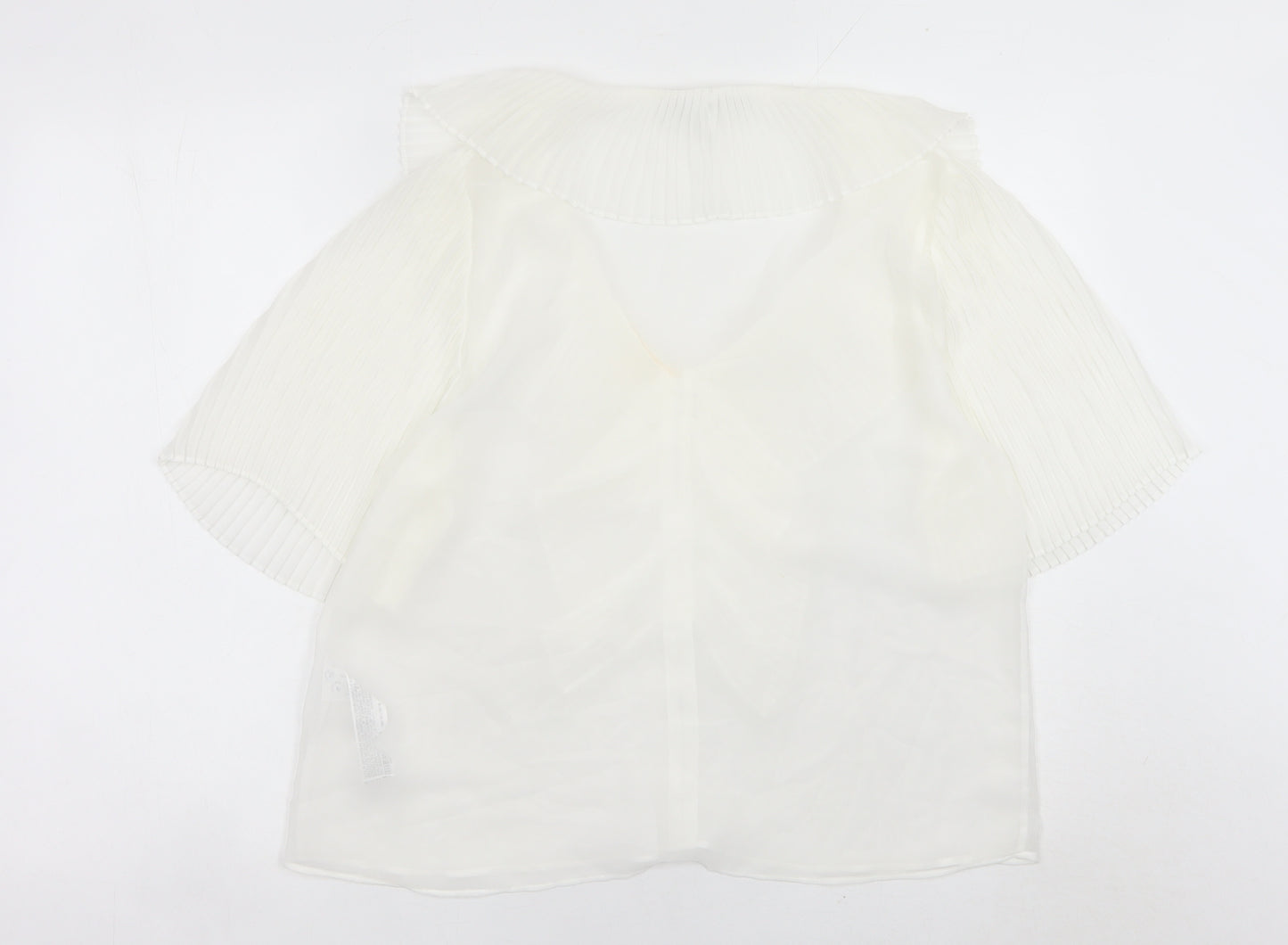 Zara Womens White Ruffle Blouse Size M Short Sleeve Tunic Style