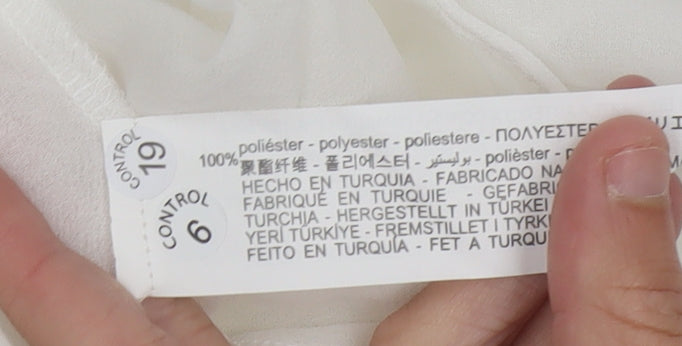 Zara Womens White Ruffle Blouse Size M Short Sleeve Tunic Style