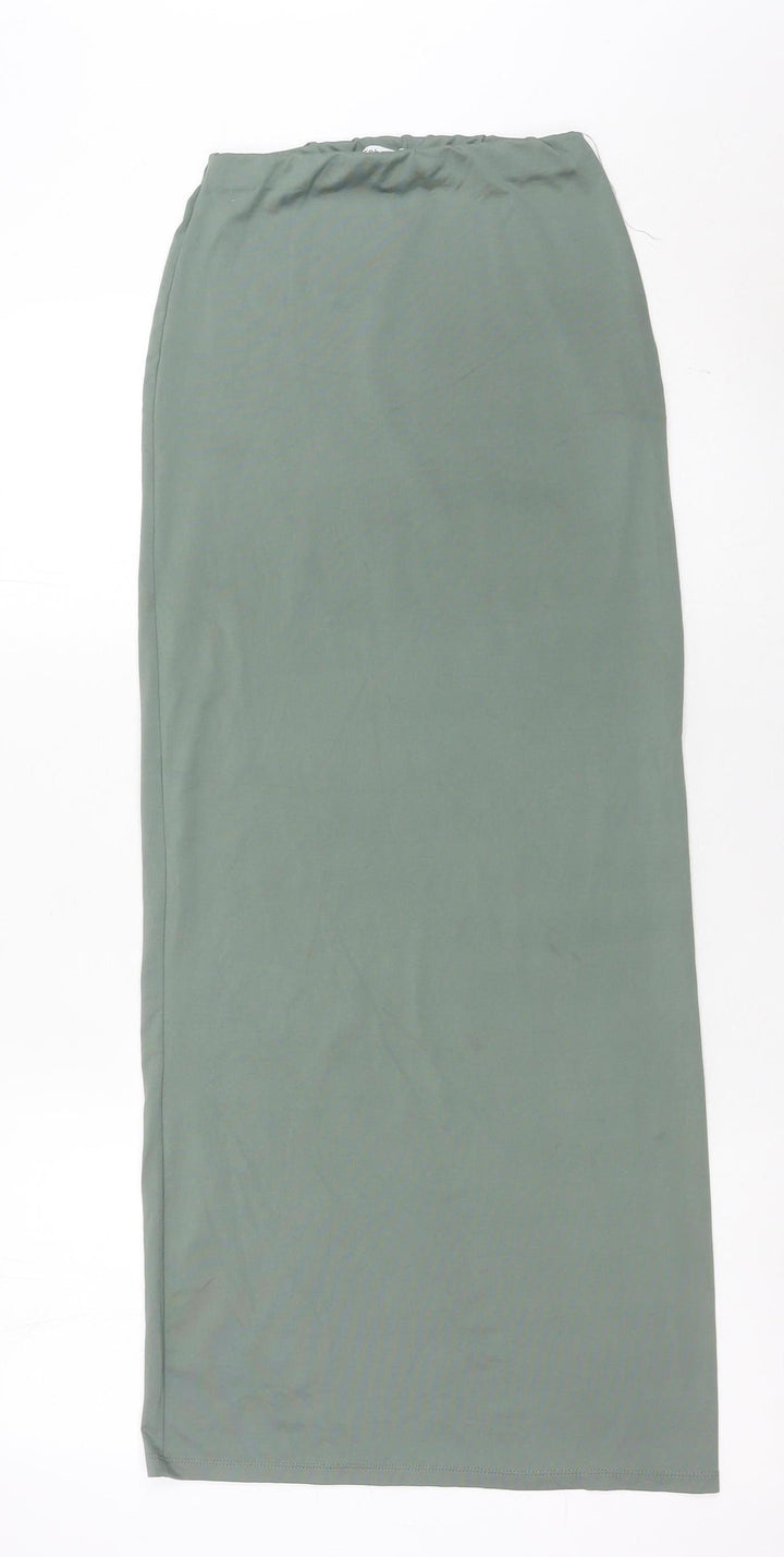 Bershka Womens Green XS Straight Leg Elastic Waist Trousers