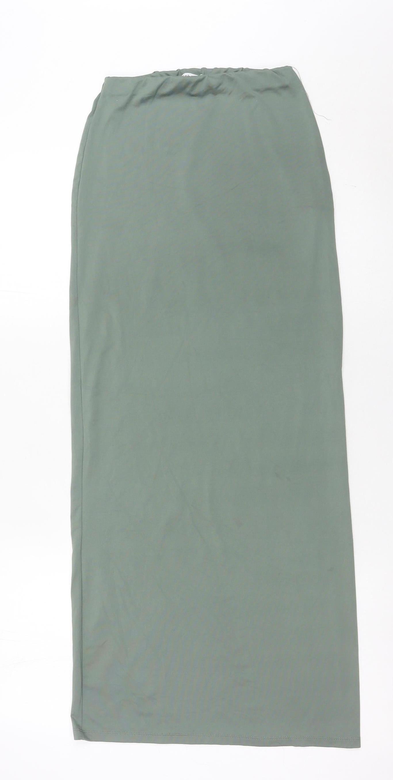 Bershka Womens Green XS Straight Leg Elastic Waist Trousers