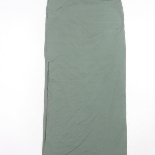 Bershka Womens Green XS Straight Leg Elastic Waist Trousers