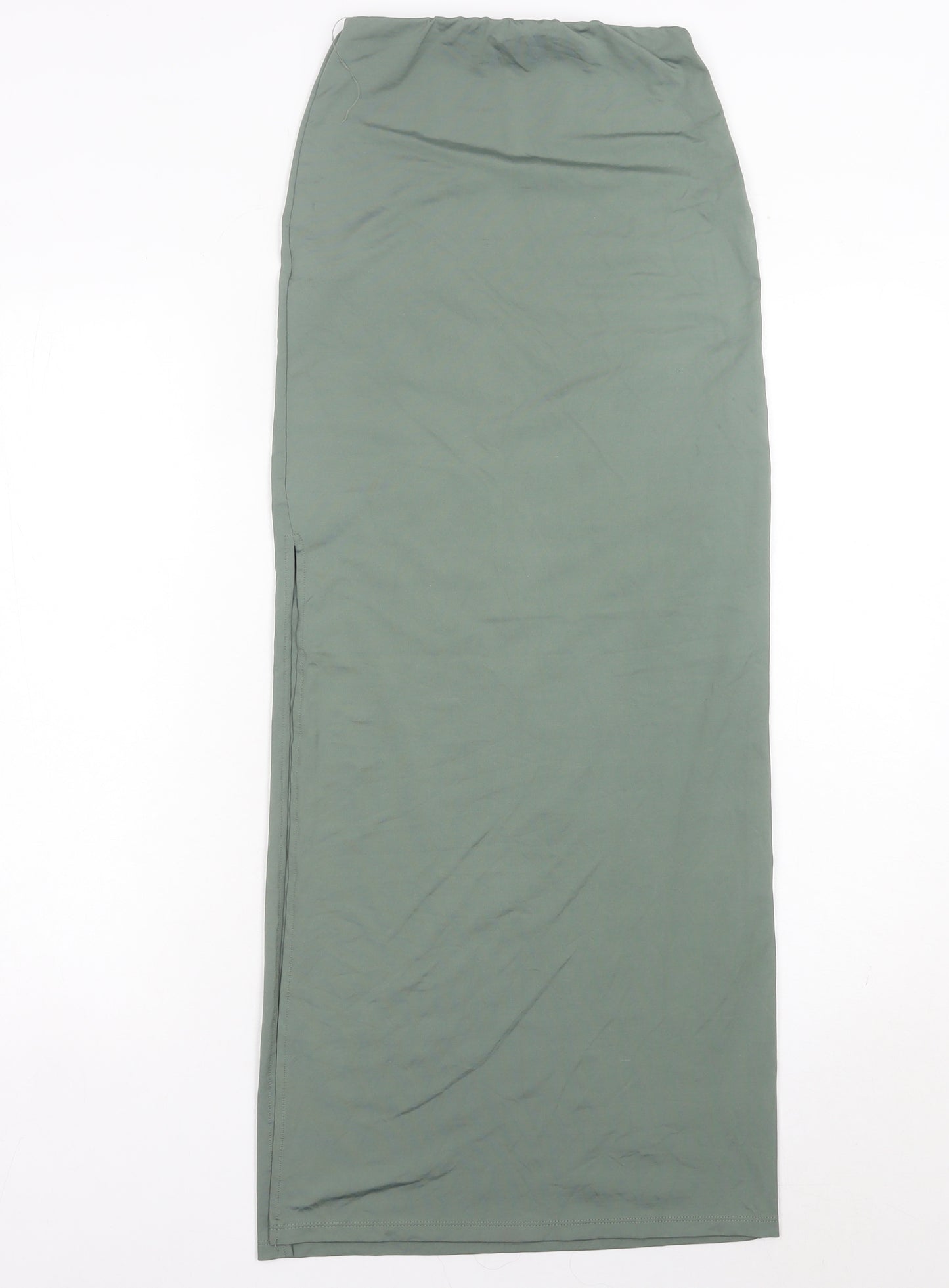 Bershka Womens Green XS Straight Leg Elastic Waist Trousers