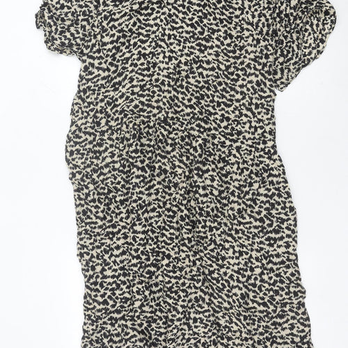 Arket Women’s Black Animal Print Shift Dress Size 10 Cupro Blend