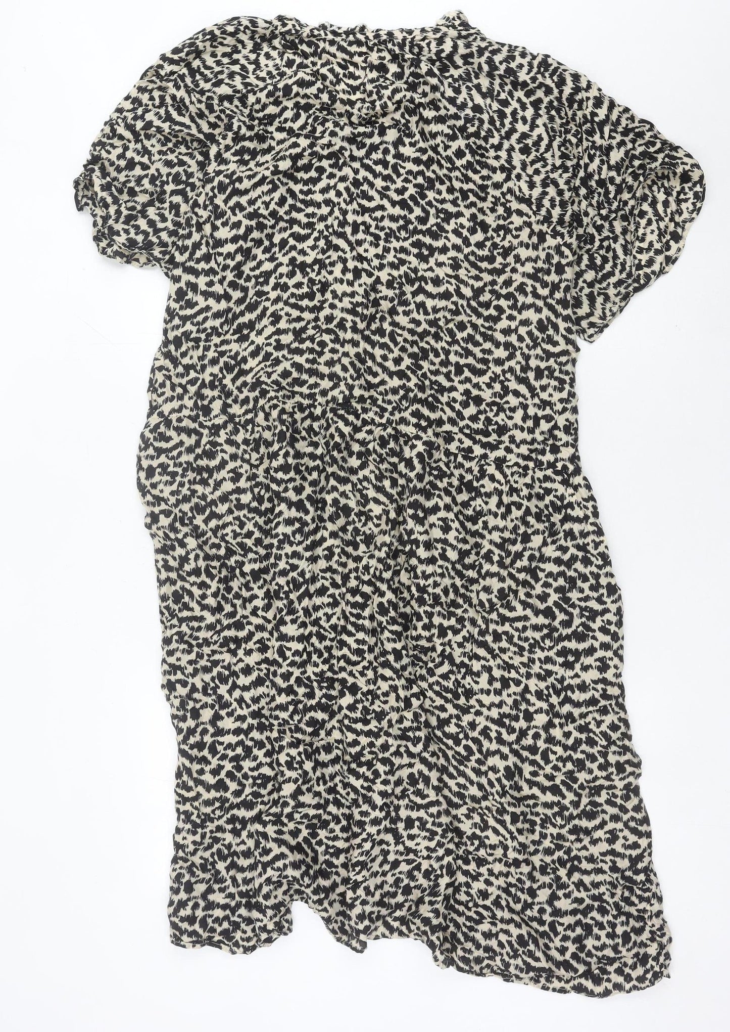 Arket Women’s Black Animal Print Shift Dress Size 10 Cupro Blend