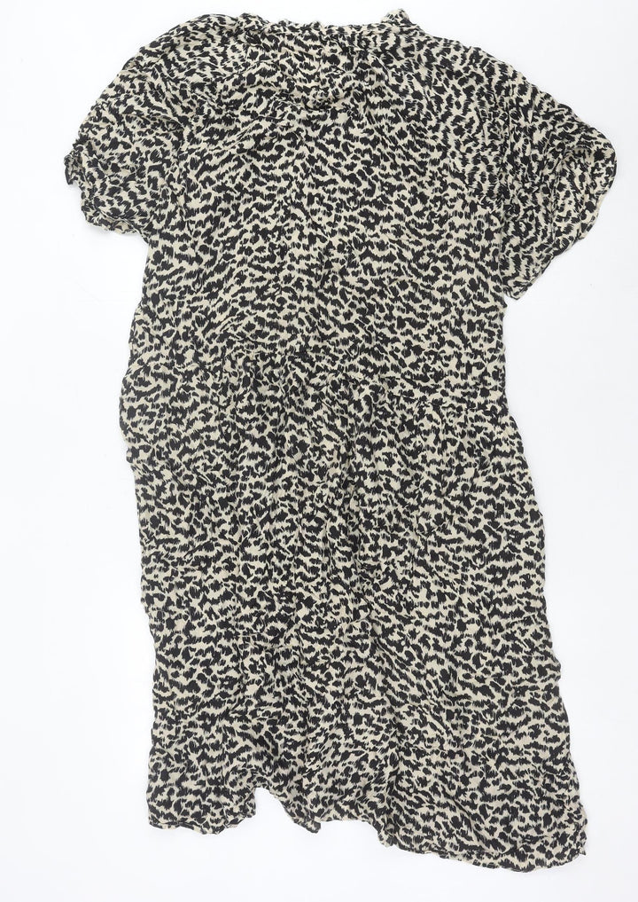 Arket Women’s Black Animal Print Shift Dress Size 10 Cupro Blend