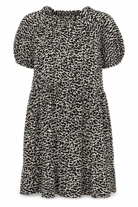Front view of Arket Women’s Black Animal Print Shift Dress, size UK 10, Cupro Blend
